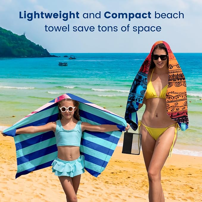 2 Pack Microfiber Beach Towel Oversized 71"x32" Sand Free Quick Dry Absorbent - Image 3