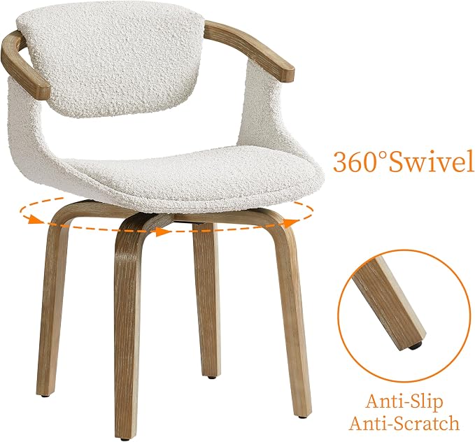 Art Leon Desk Chair No Wheels, Mid Century Modern Swivel Accent Chair, Boucle - Image 4