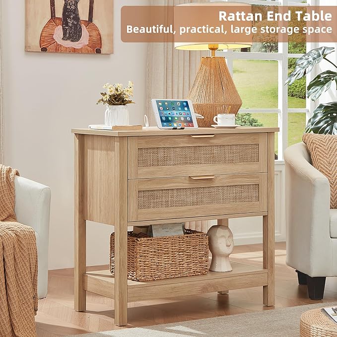 LEYAOYAO 31.5" Wide Rattan Night Stand Set 2 - Image 3