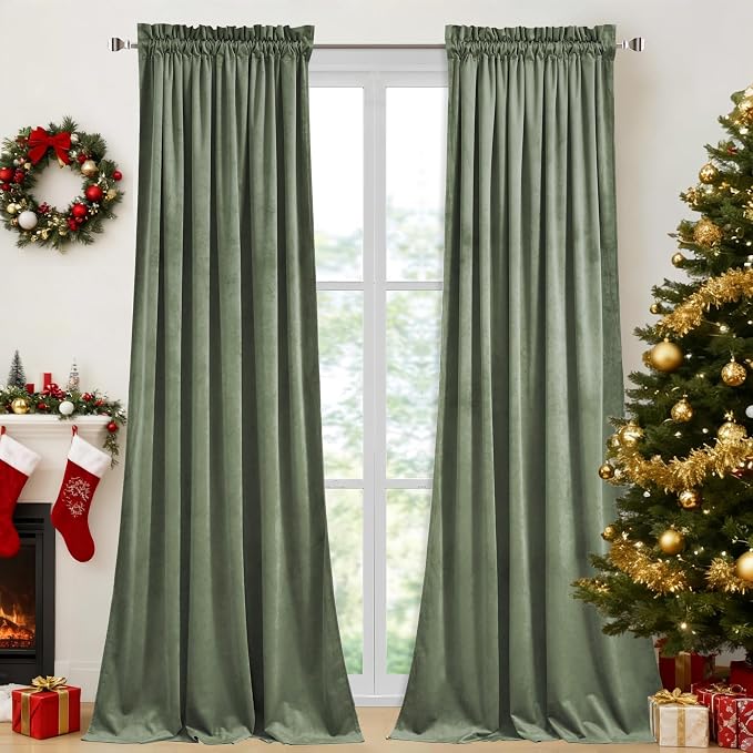 StangH Sage Green Velvet Curtains 94 inches Long Modern Room Darkening Privacy by StangH