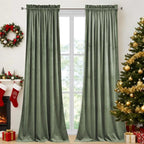 StangH 108 inches Length Sage Green Velvet Curtains, Rod Pocket Sunlight by StangH