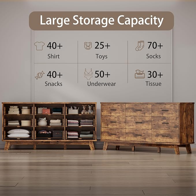 Dresser for Bedroom, 9 Drawer Wide Modern Chest of Drawers - Image 3
