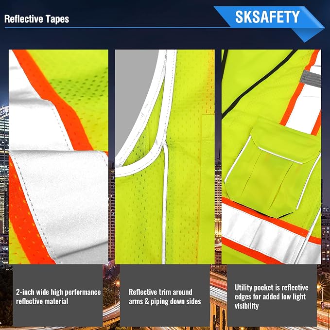 SKSAFETY 10 Pockets Professional Safety Vest, Class 2 High Visibility, - Image 5