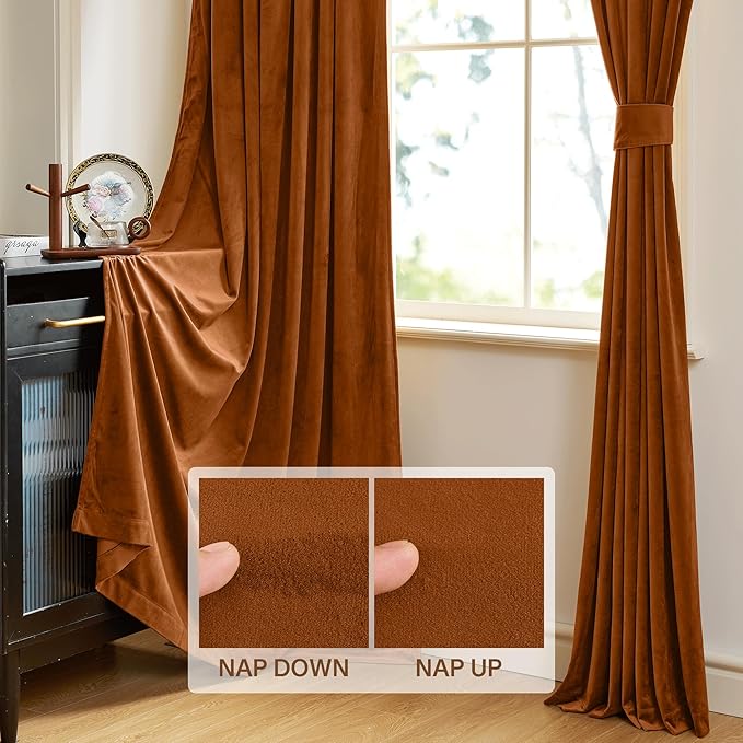 StangH Fall Burnt Orange Velvet Curtains Rod Pocket Room Darkening Drapes - Image 3