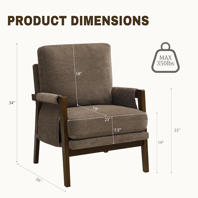 Dark Brown Accent Chair for Bedroom & Living Room, Mid Century Modern Accent - Image 2