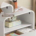 Dresser with 2 Drawers and Charging Station, Fluted Bedside Table with Round - Image 5