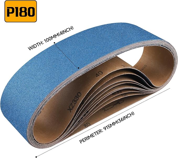 10-Piece 4 x 36 Inch 180 Grit Zirconia Sanding Belts, Heavy Duty Long-lasting - Image 2