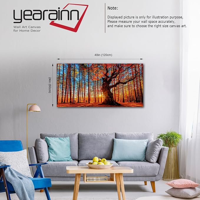 Yearainn Large Canvas Wall Art Forest Sunset Canvas Pictures Red Leaf Trees - Image 7