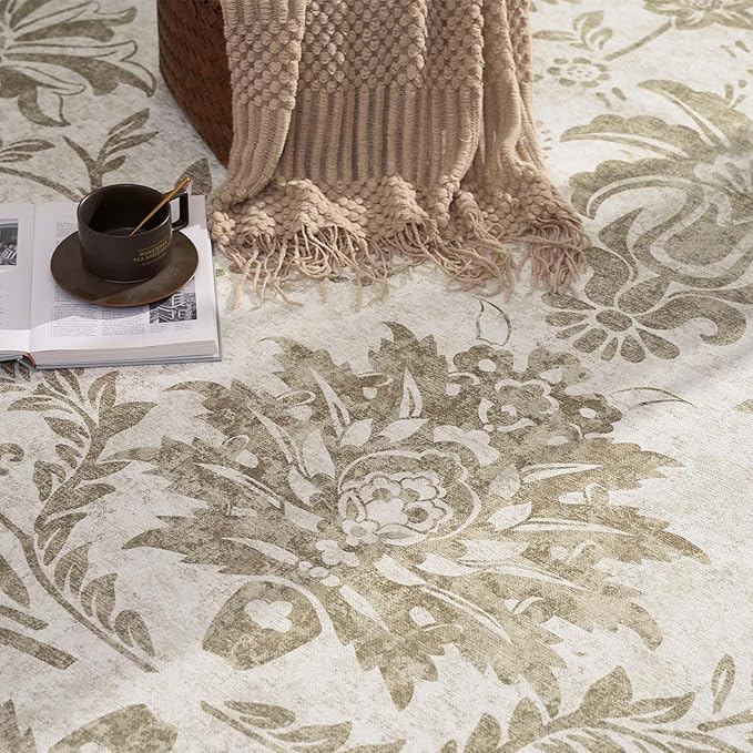 jinchan Torino Floral 5x7 Area Rugs, Vintage-Inspired Neutral Design Accent Rug - Image 7