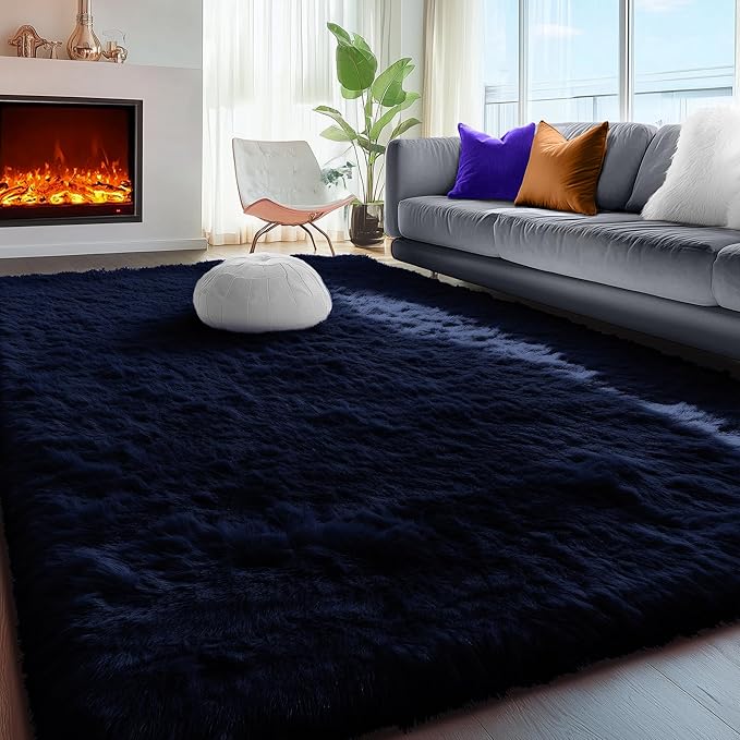 PAGISOFE Navy Blue Rug 4x6, Fluffy Dark Blue Rugs - Image 7