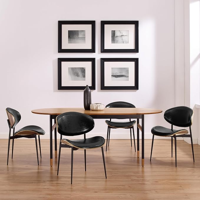 Art Leon Modern Faux Leather Dining Chairs, Mid Century Desk Chair No Wheels - Image 8