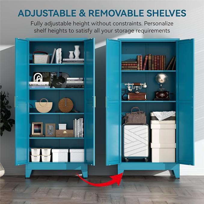 Farmhouse Pantry Cabinet with Barn Doors, 5-Tier Metal Storage Cabinet with 4 - Image 7