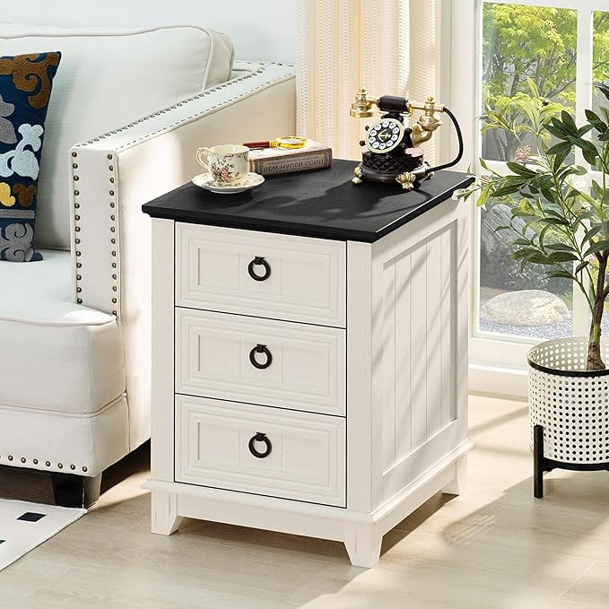 18" Farmhouse Night Stand with 3 Drawers, Wood End Table Dresser - Image 7
