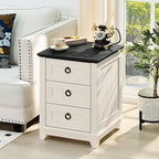 18" Farmhouse Night Stand with 3 Drawers, Wood End Table Dresser - Image 7