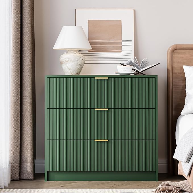 Green Fluted Dresser for Bedroom, 32 Inch Wide Nightstand - Image 6