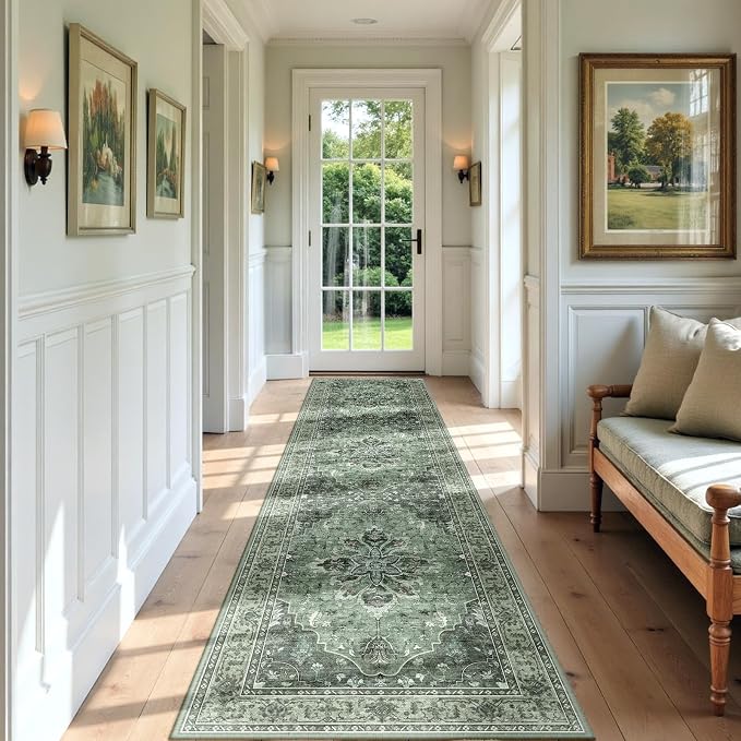 Area Rugs 2'x7' Washable Non-Slip, Floral Vintage Distress Print Pattern - Image 2