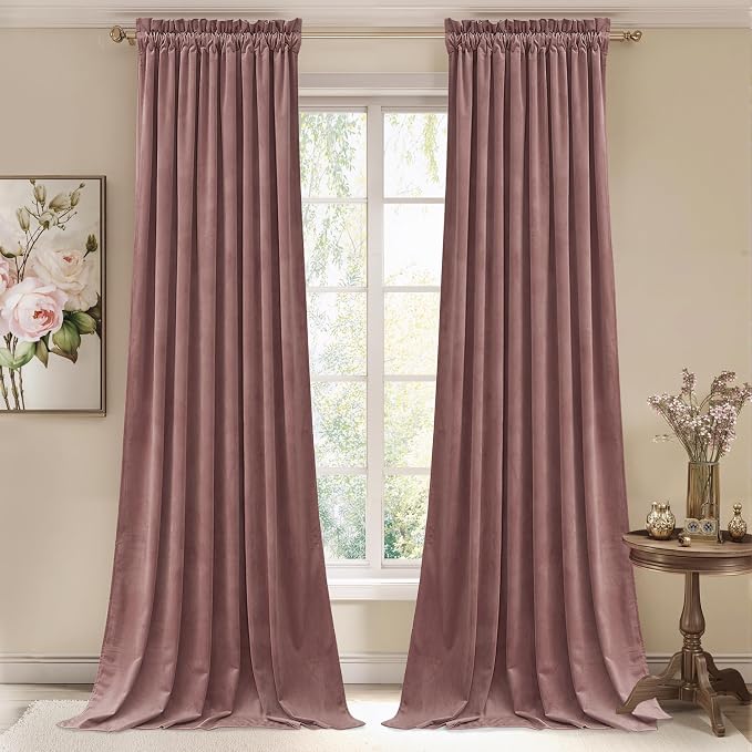 StangH Wild Rose Pink Curtains for Kids Bedroom, Elegant Soft Velvet Room by StangH
