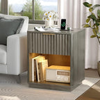 VINGLI Night Stand with Charging Station & Led Light, Wood Nightstand Mid - Image 9