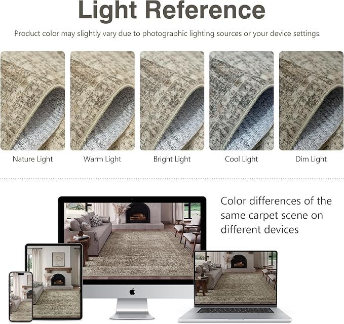 FMFUNCTEX 5x7 Washable Area Rug Neutral Vintage Taupe Non Slip Low Pile - Image 7