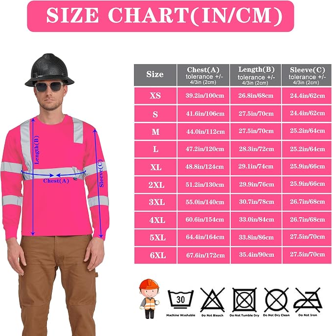 AYKRM Safety T Shirt Reflective High Visibility hi vis Long Sleeve T Shirt - Image 5