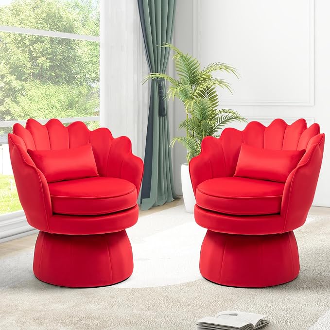 360° Swivel Accent Chair, Mid-Century Modern Velvet Barrel Chair, Comfy Shell - Image 4