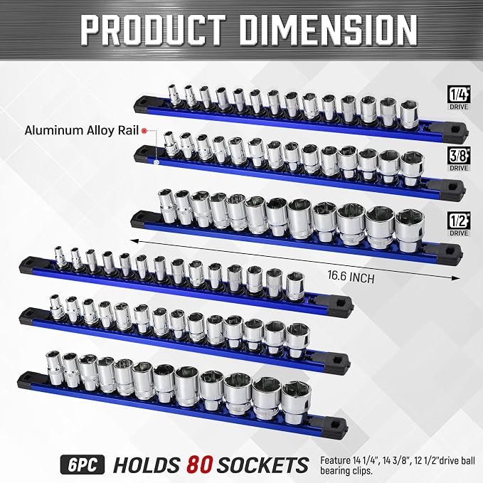 ALOANES 6-Piece Magnetic Rail Organizer, Heavy Duty Aluminum Rails, 360 Swivel - Image 2