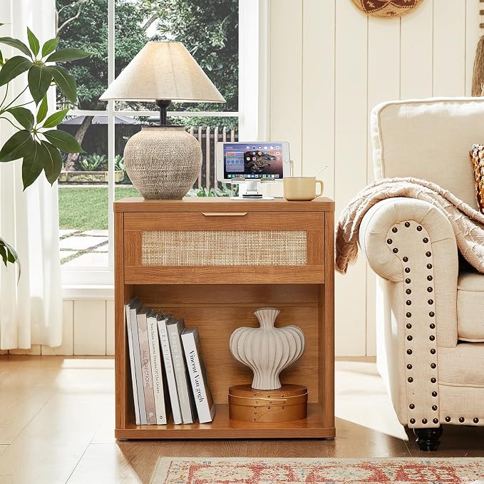 LEYAOYAO Rattan Dresser and Nightstand Set of 2, Boho Wood Dresser - Image 9