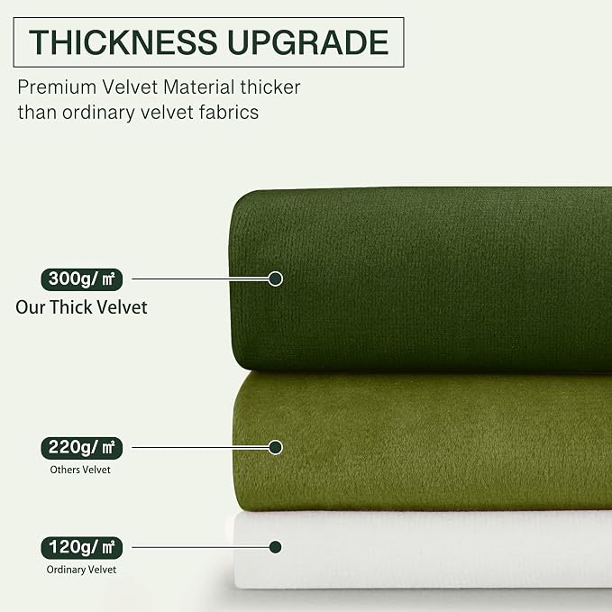 StangH Moss Green Velvet Drapes 90 inches Long, Luxury Room Darkening - Image 5