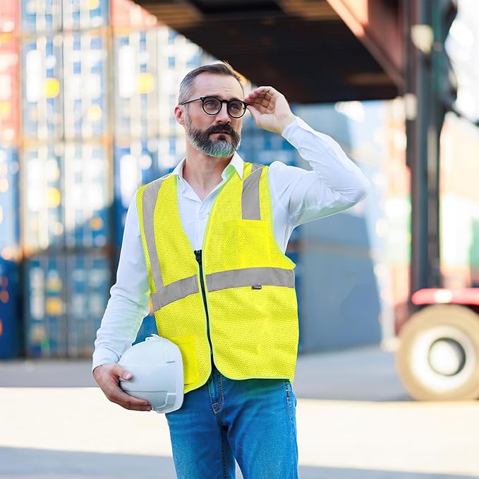 AYKRM 2 Pockets Reflective Safety Vest High Visibility Class II Mesh Vest - Image 4