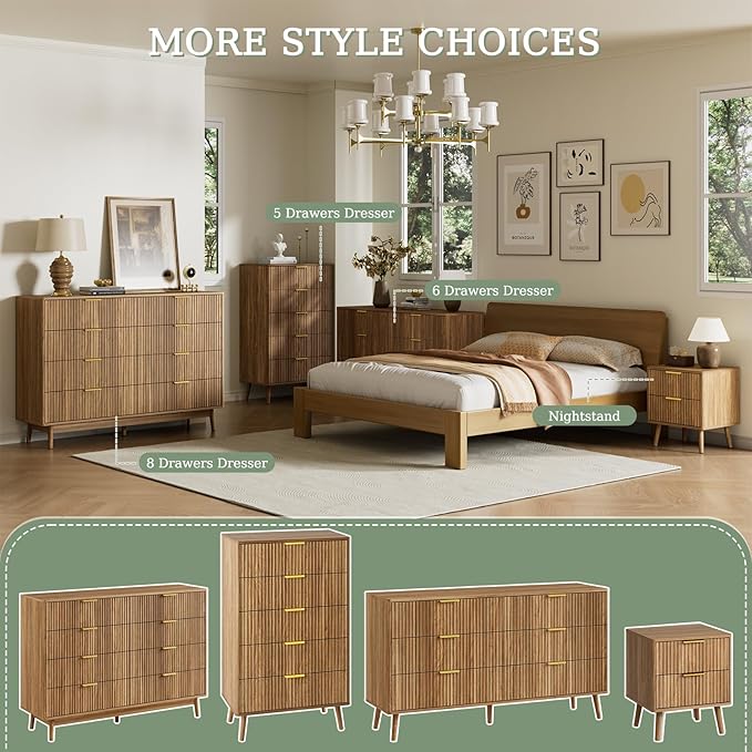 LYNSOM Fluted Dresser and Nightstand Sets 3 Piece, 5-Drawers Dresser and - Image 3