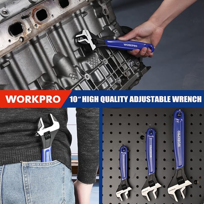 WORKPRO 10-Inch Adjustable Wrench, Cr-V Steel Wide Jaw Black Oxide Wrench - Image 7