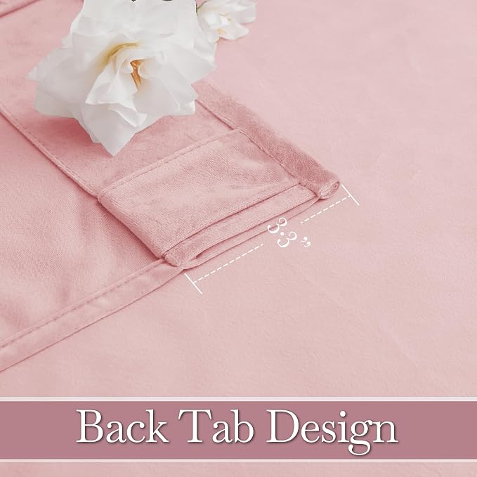 RYB HOME Baby Pink Velvet Curtains 102 inches, Back Tab Soft Fabric Room - Image 4