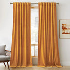 RYB HOME Gold Velvet Curtains 102 inches, Back Tab Soft Fabric Room Darkening by RYBHOME