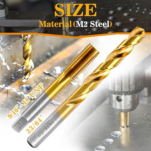 9/16"-18 UNF Tap and 33/64" Drill Bit Kit, M2 HSS Drill and Tap Set, - Image 2