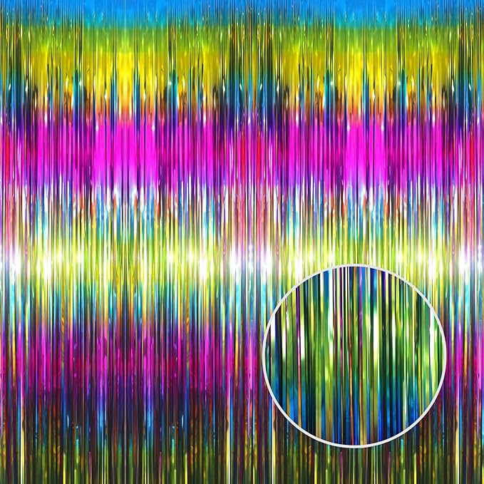 GOER 6.4 ft x 8.2 ft Metallic Tinsel Foil Fringe Curtains Party Photo Backdrop by GOER