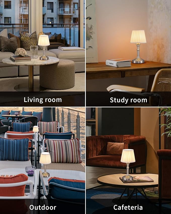 KDG Cordless Portables Table Lamp Set of 2, LED Fabric Shade Small Desk Lamps - Image 6