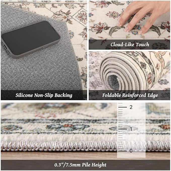 Washable 6x9 Area Rugs for Living Room, Boho Non-Slip Vintage Distress Large - Image 5
