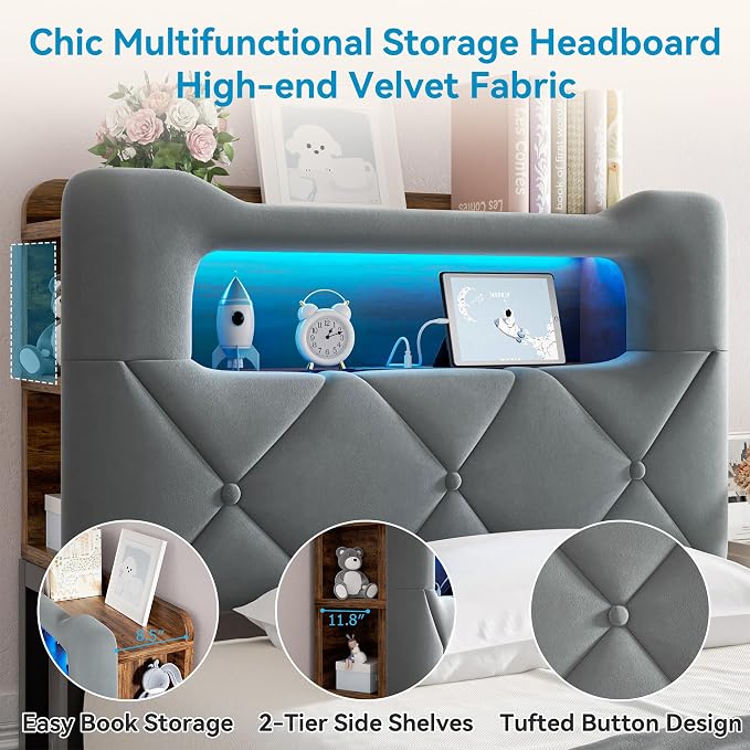 Twin Upholstered LED Bed Frame - Image 5