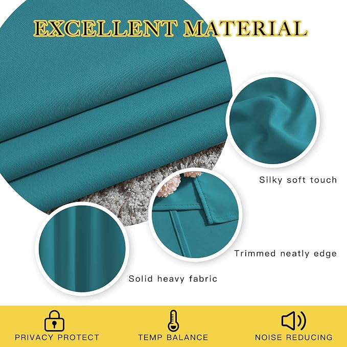 NICETOWN Peacock Teal Blackout Curtains 102 inch Length, Grommet Energy Saving - Image 4