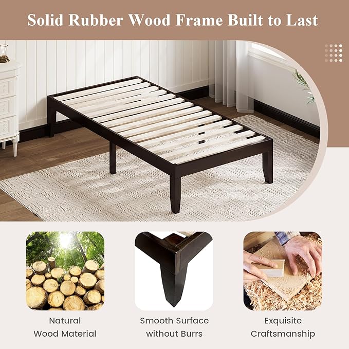 Giantex 14 Inch Twin Wood Platform Bed Frame, Minimalist Mattress Foundation - Image 5