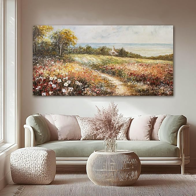 YETHEN WAL Floral Wildflower Meadow Wall Art – Countryside Cottage Landscape - Image 6