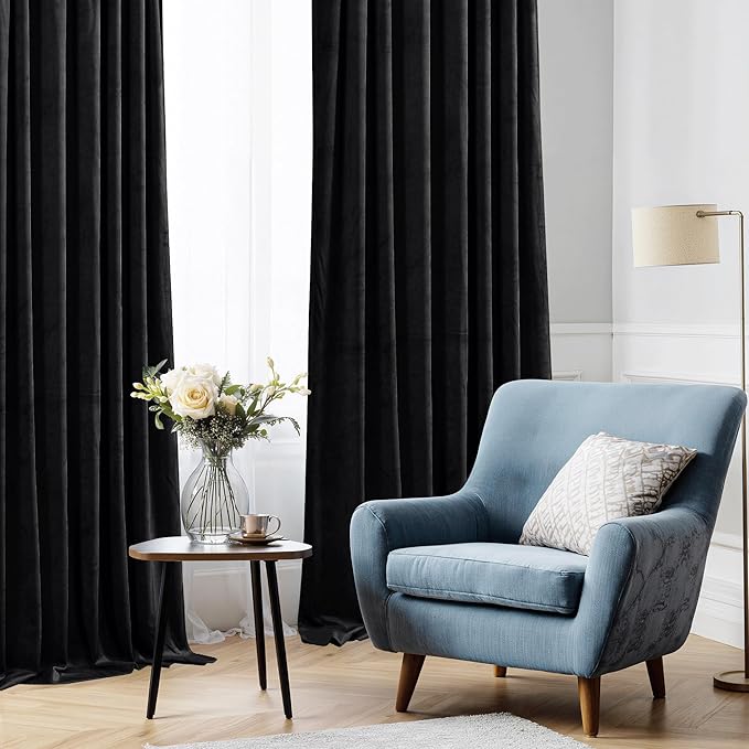StangH Black Blackout Curtains 105 inches Premium Velvet Thermal Insulated - Image 7