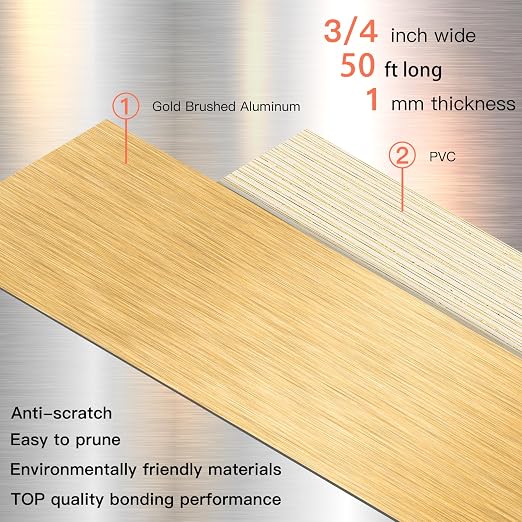 GSCIT Club Gold Edge Banding, 3/4 Inch x 50ft Aluminum Brushed Edge Banding PVC - Image 2