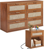 LEYAOYAO Rattan Dresser and Nightstand Set of 2, Boho Wood Dresser by LEYAOYAO-Findtheshiningpointofyourideallife%EF%BC%81