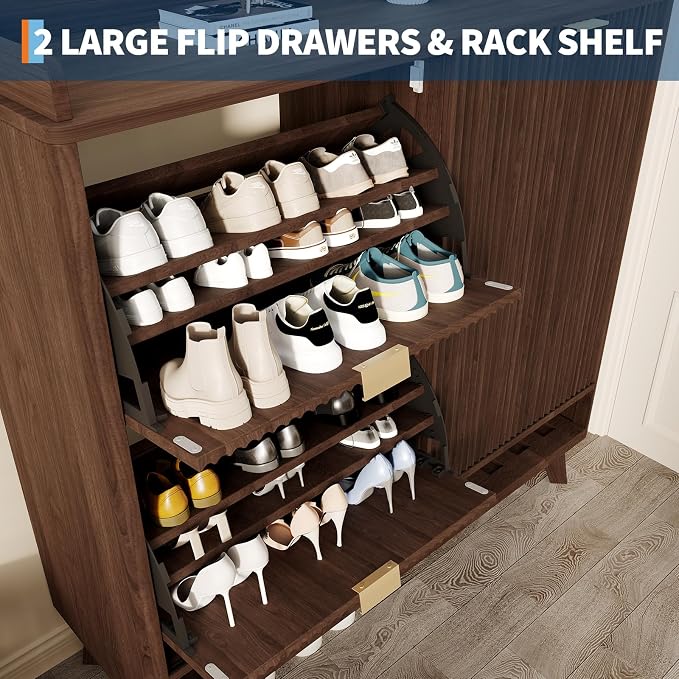 IDEALHOUSE Fluted Shoe Cabinet Storage - Image 6