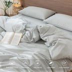 MooMee Striped Duvet Cover Set 100% Washed Cotton Linen Like Textured - Image 3