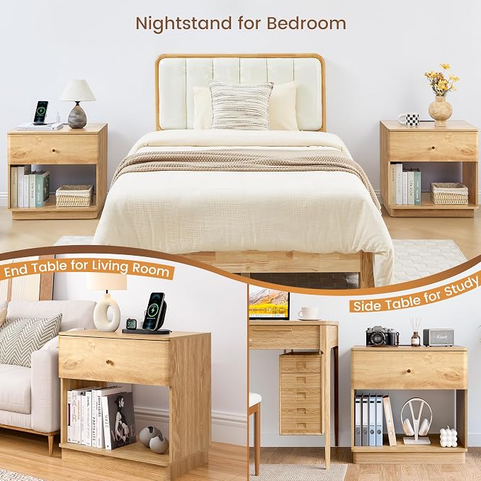 Narrow Nightstand Set of 2, Wooden Small 2 Drawer Nightstand, Slim Side End - Image 3