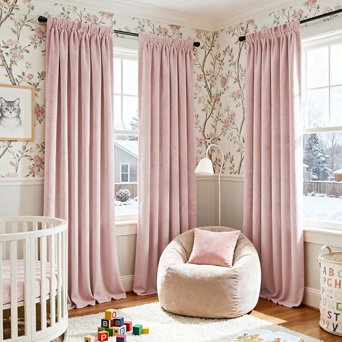 Lazzzy Velvet Blackout Curtains Thermal Insulated Room Window Drapes Super Soft - Image 6