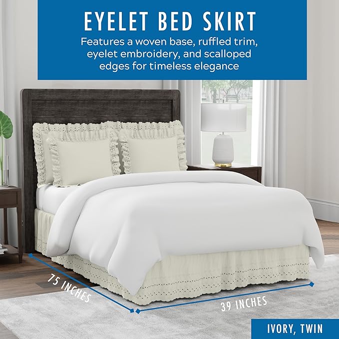 Fresh Ideas Eyelet Bed Skirt, Ruffled Design, 14 Inch Drop, Embroidered - Image 2