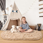 Noahas Fluffy Beige Rugs for Bedroom Living Room, 2.6'X5.3' Oval Throw Rug for - Image 7